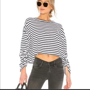 A.L..C Madison striped cropped ruched sleeve top